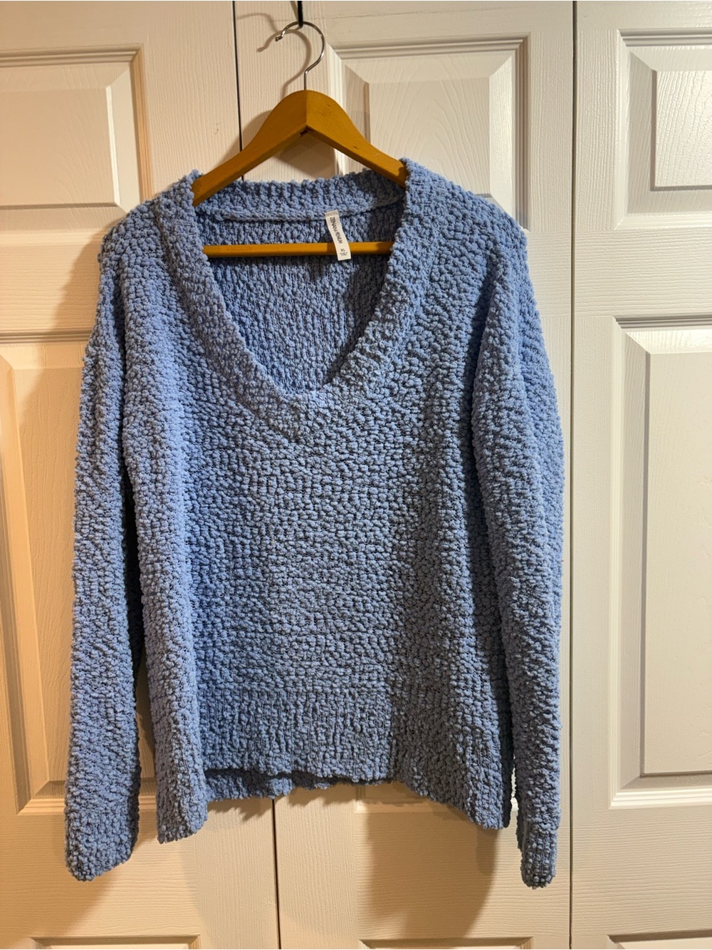 Zenana Outfitters Blue Plush V-Neck Sweater cozy soft girl casual relaxed fall - Picture 2 of 5